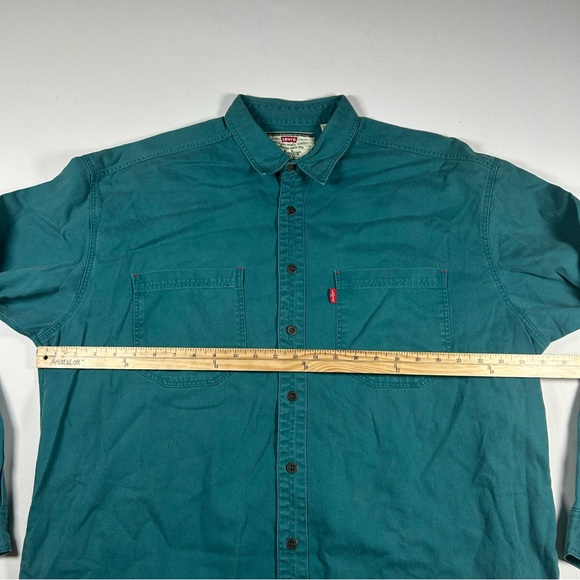 Vintage Levis Shirt Mens XL Teal Denim Jean Metal Button Up Red Tab Work 90s - Picture 4 of 7